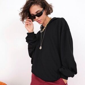 For Love & Lemons Josie oversized black hooded sweatshirt Women’s size M logo